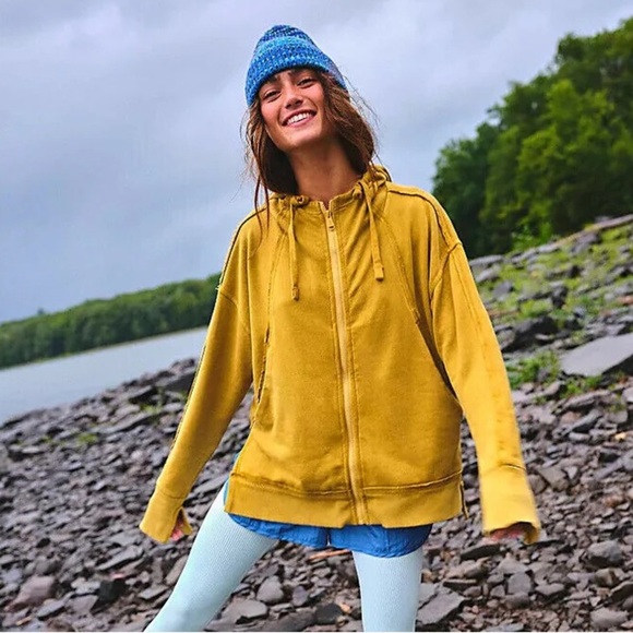 free people movement Tops - Free People FP Movement Only One Hoodie Jacket Top mustard green size Large